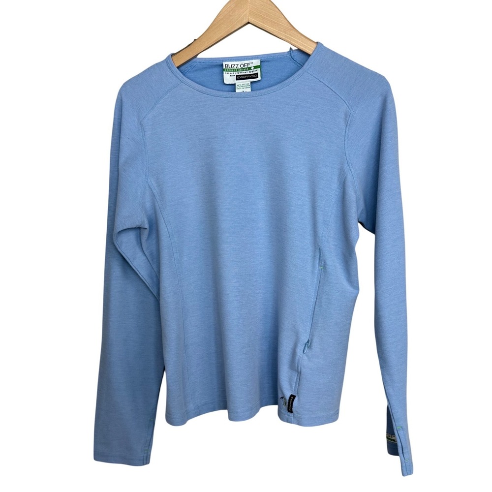 ExOfficio Buzz Off Shirt Womens M Blue Cotton Blend Insect Shield Long Sleeve